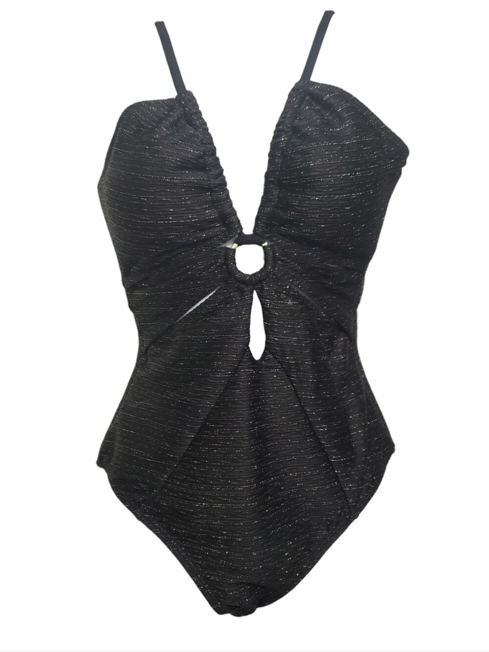 Time and Tru Women's Black Cut Out One Piece Swimsuit Black MEDIUM 8/10 Gold